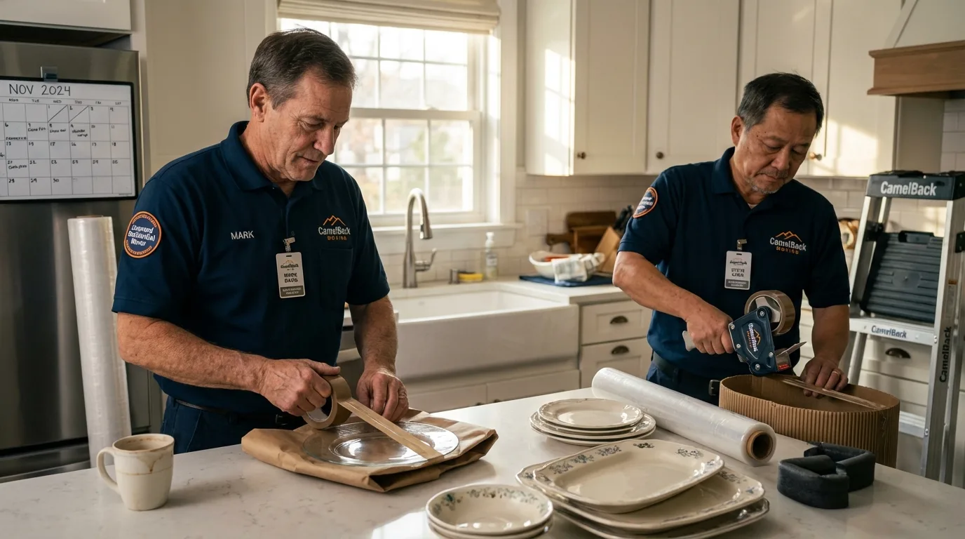 Professional crew packing kitchen dishware in Noblesville, IN